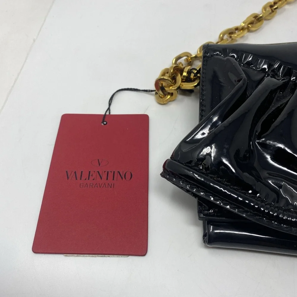 Valentino Garavani Patent Leather Shoulder Bag Purse or Clutch Black Ruffles